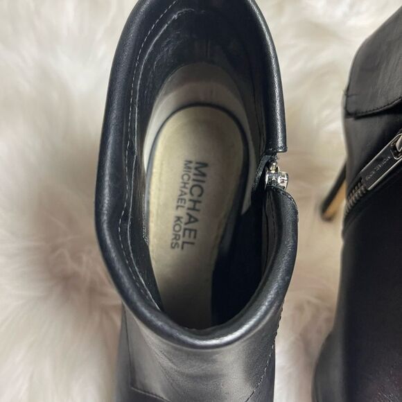 Michael Kors Kendra leather black ankle heels boots peep toe side zipper SZ8M - Picture 11 of 12